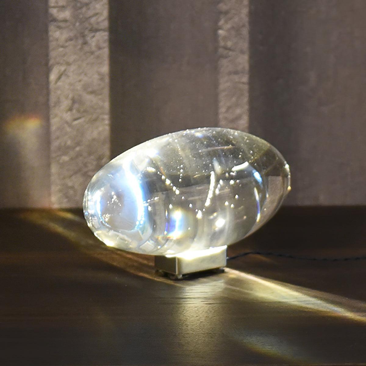 Ova | Crystal Glass Table Lamp, Oval Stone LED Accent Lamp, Sunset Projection Light for Bedroom