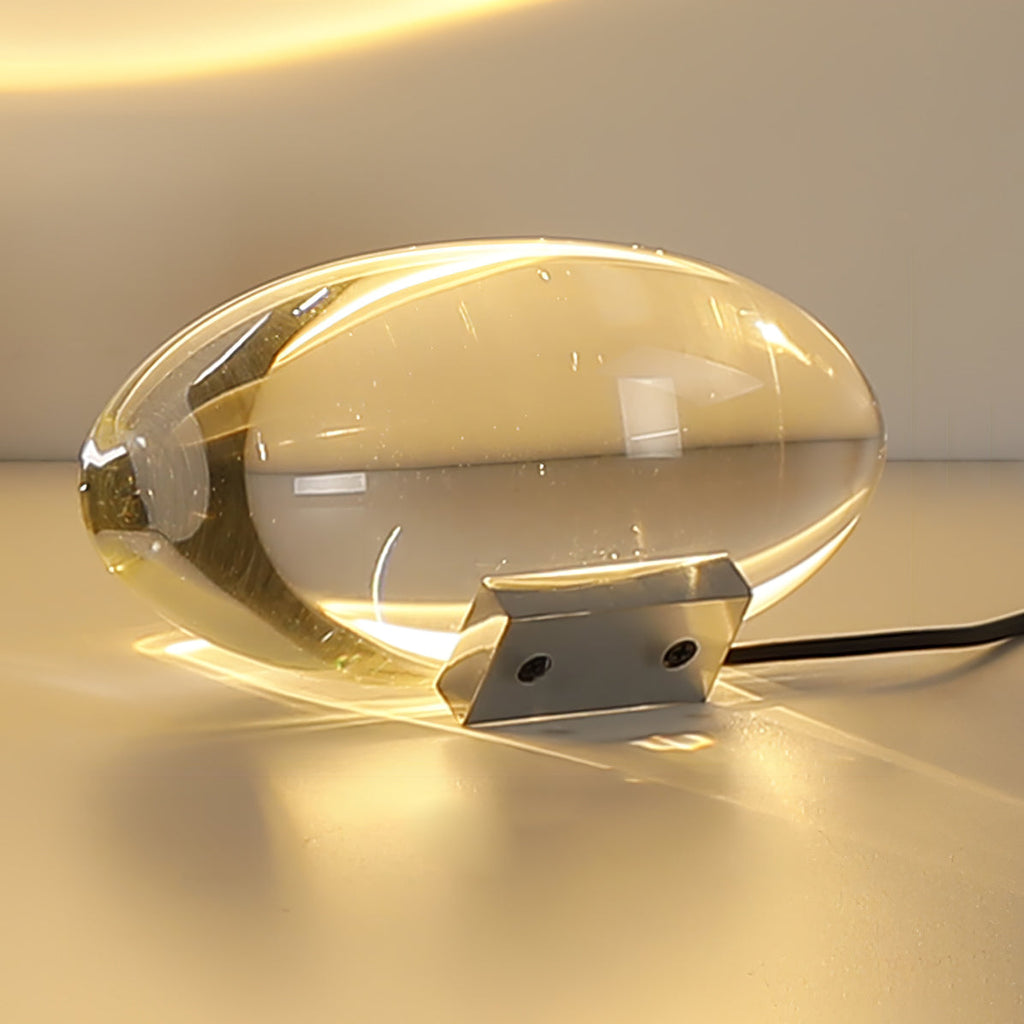 Ova | Crystal Glass Table Lamp, Oval Stone LED Accent Lamp, Sunset Projection Light for Bedroom