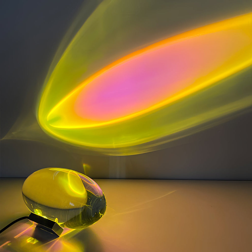 Ova | Crystal Glass Table Lamp, Oval Stone LED Accent Lamp, Sunset Projection Light for Bedroom