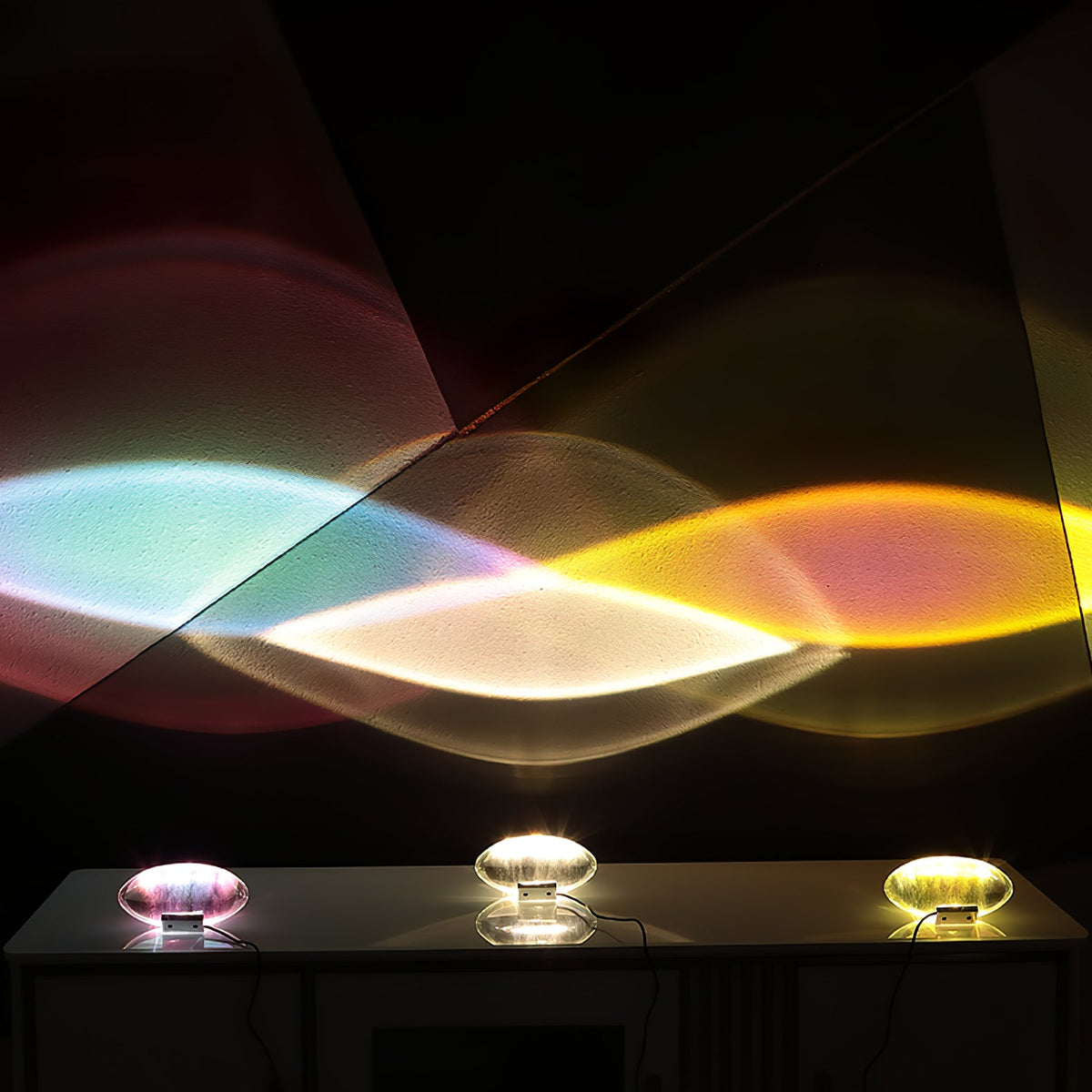 Ova | Crystal Glass Table Lamp, Oval Stone LED Accent Lamp, Sunset Projection Light for Bedroom