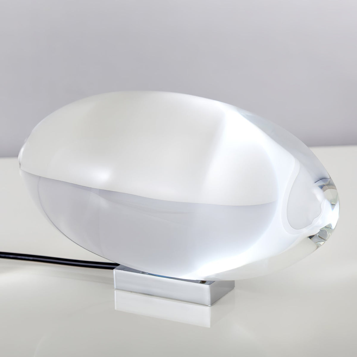 Ova | Crystal Glass Table Lamp, Oval Stone LED Accent Lamp, Sunset Projection Light for Bedroom