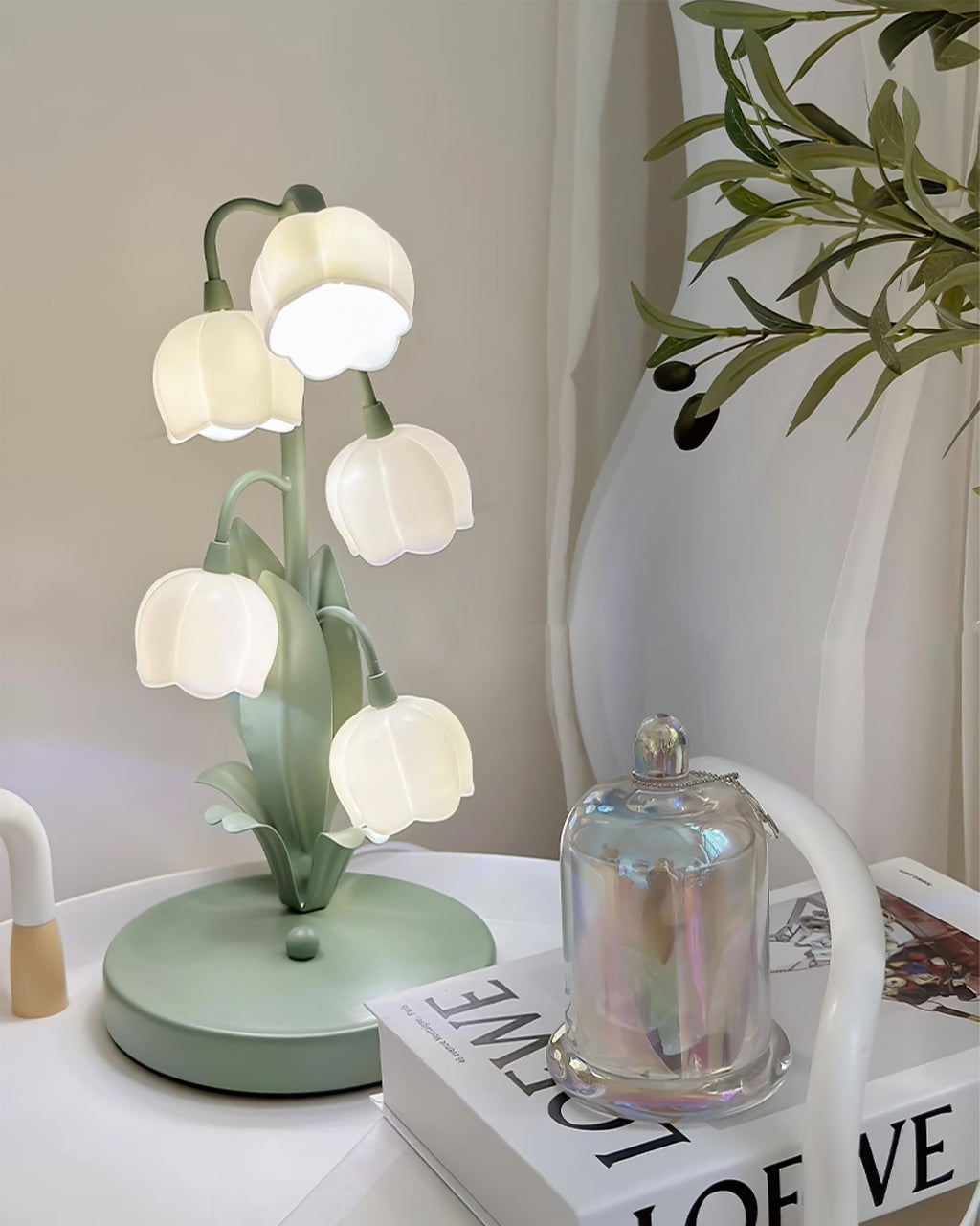 Bell Orchid | Lily of the Valley Table Lamp, Flower Bedside Lamp, Green Floral Night Light