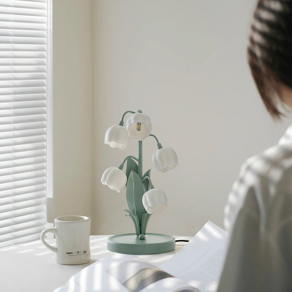 Bell Orchid | Lily of the Valley Table Lamp, Flower Bedside Lamp, Green Floral Night Light
