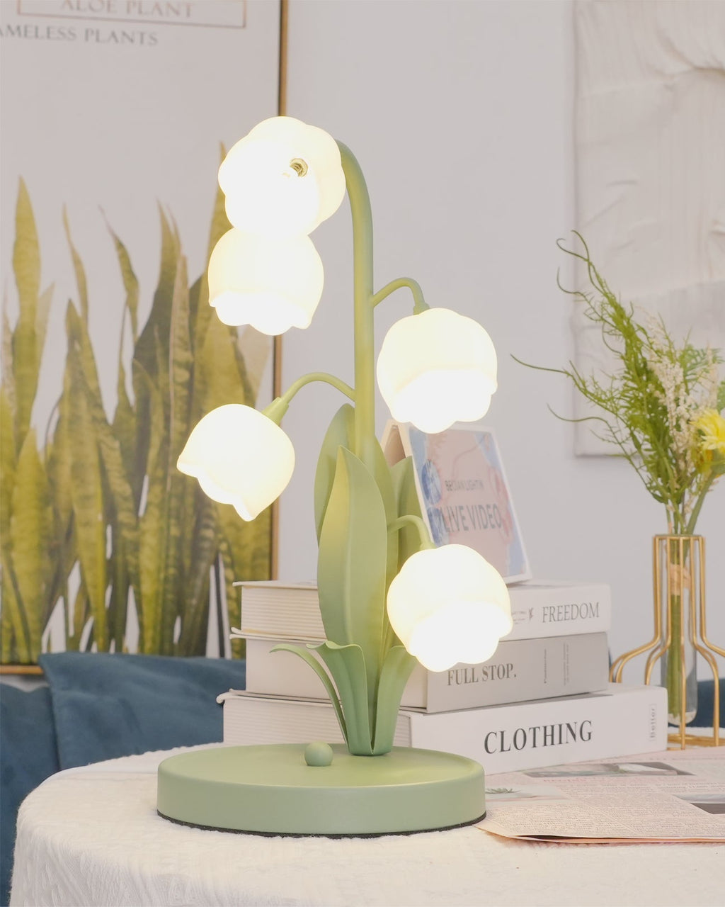 Bell Orchid | Lily of the Valley Table Lamp, Flower Bedside Lamp, Green Floral Night Light