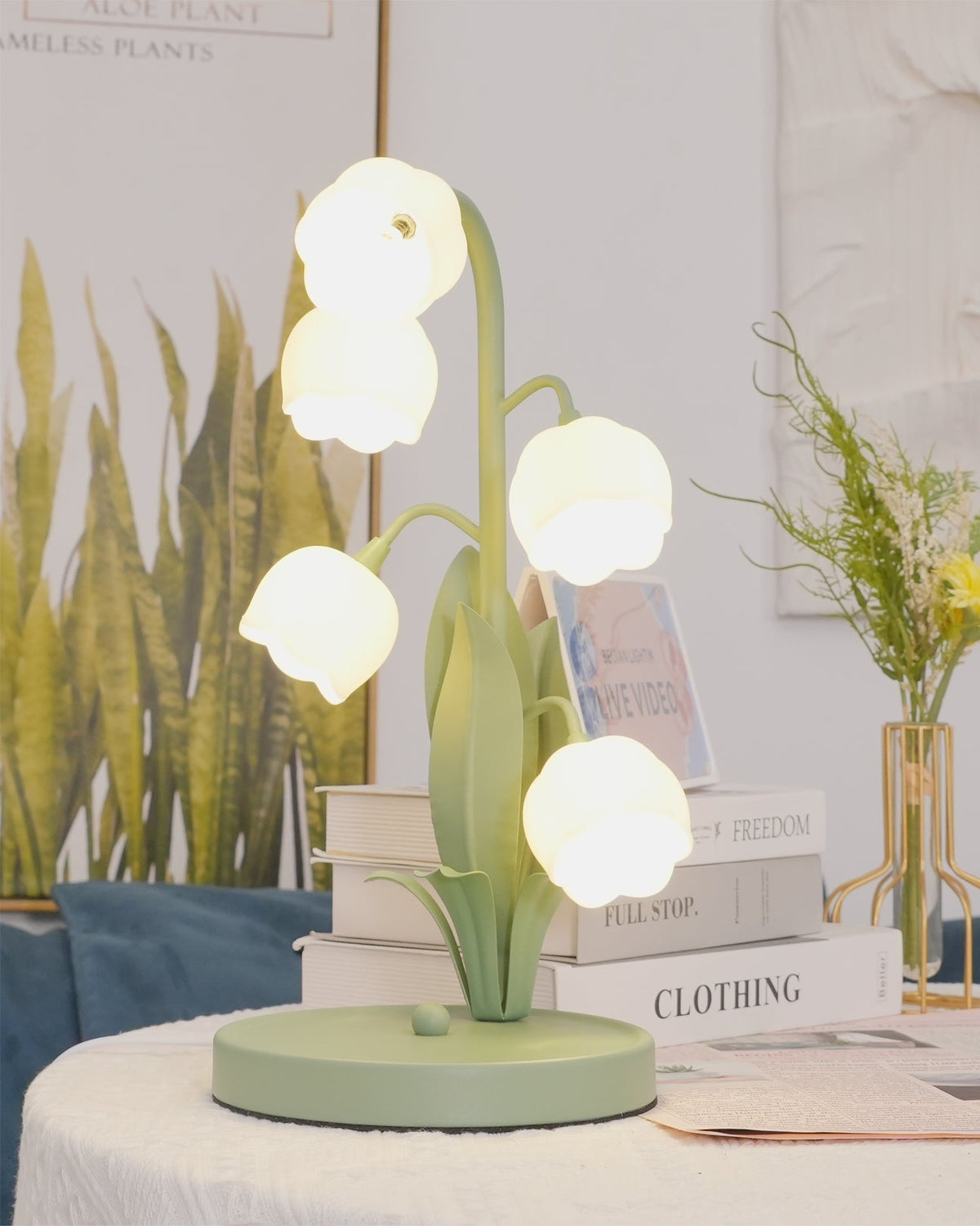 Bell Orchid | Lily of the Valley Table Lamp, Flower Bedside Lamp, Green Floral Night Light