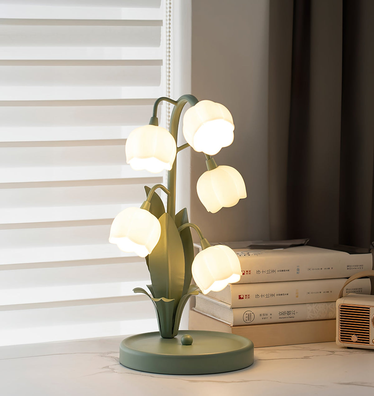 Bell Orchid | Lily of the Valley Table Lamp, Flower Bedside Lamp, Green Floral Night Light
