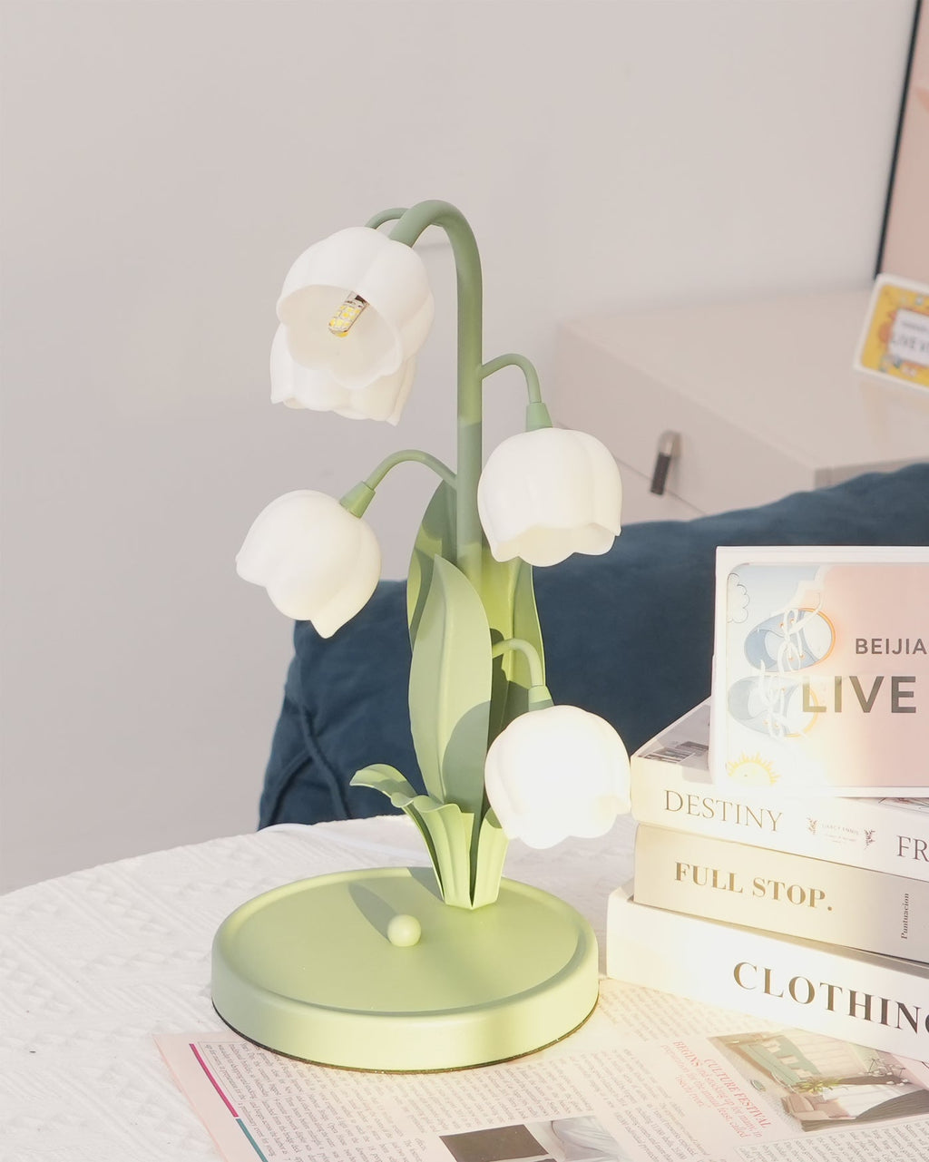Bell Orchid | Lily of the Valley Table Lamp, Flower Bedside Lamp, Green Floral Night Light