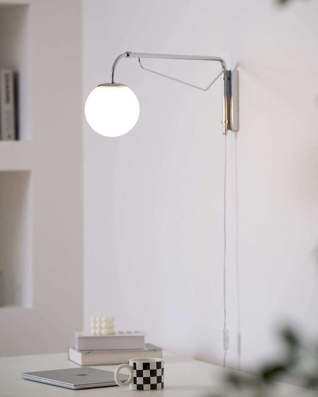 Bellman | Plug In Swing Arm Wall Lamp, Adjustable Globe Wall Sconce for Bedside Reading and Desk