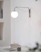 Bellman | Plug In Swing Arm Wall Lamp, Adjustable Globe Wall Sconce for Bedside Reading and Desk