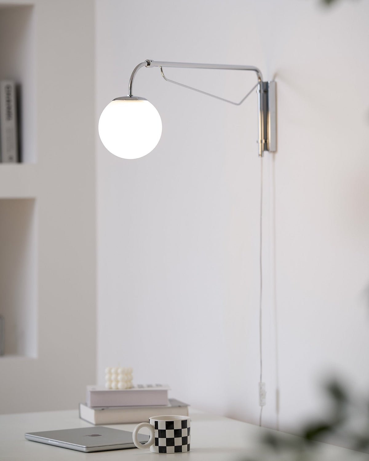 Bellman | Plug In Swing Arm Wall Lamp, Adjustable Globe Wall Sconce for Bedside Reading and Desk