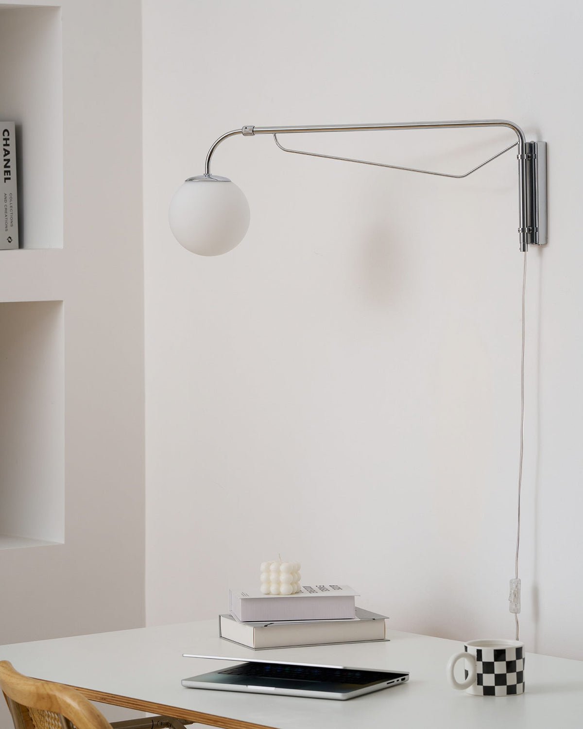 Bellman | Plug In Swing Arm Wall Lamp, Adjustable Globe Wall Sconce for Bedside Reading and Desk