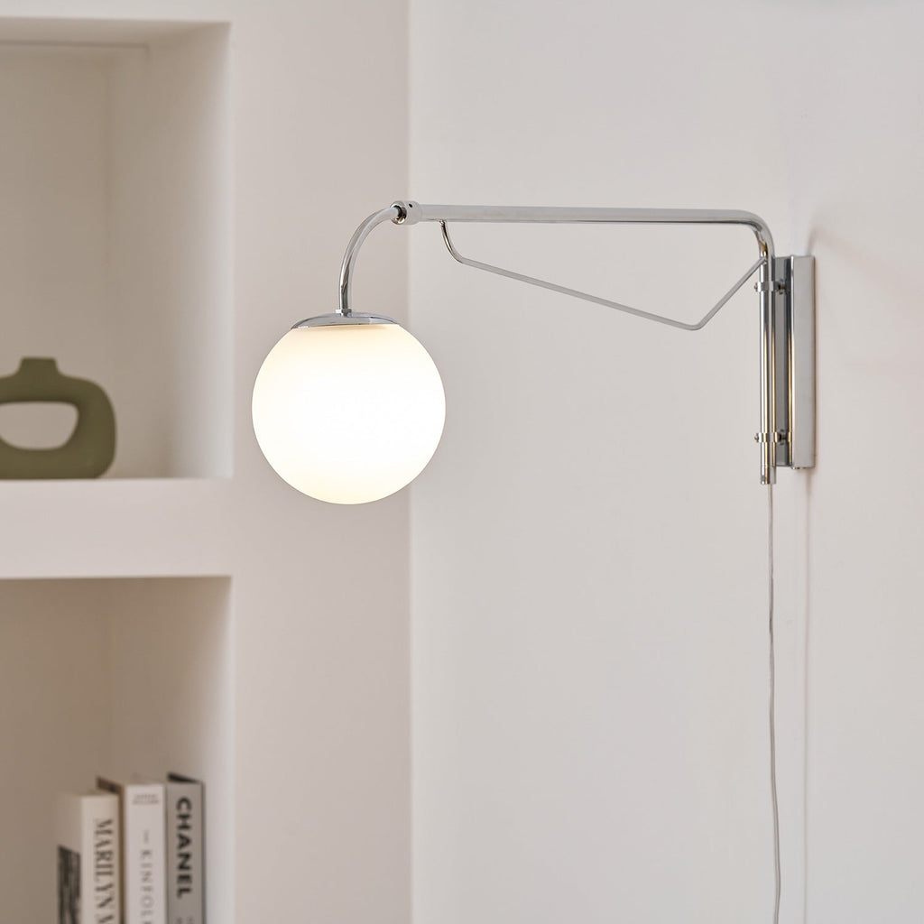 Bellman | Plug In Swing Arm Wall Lamp, Adjustable Globe Wall Sconce for Bedside Reading and Desk