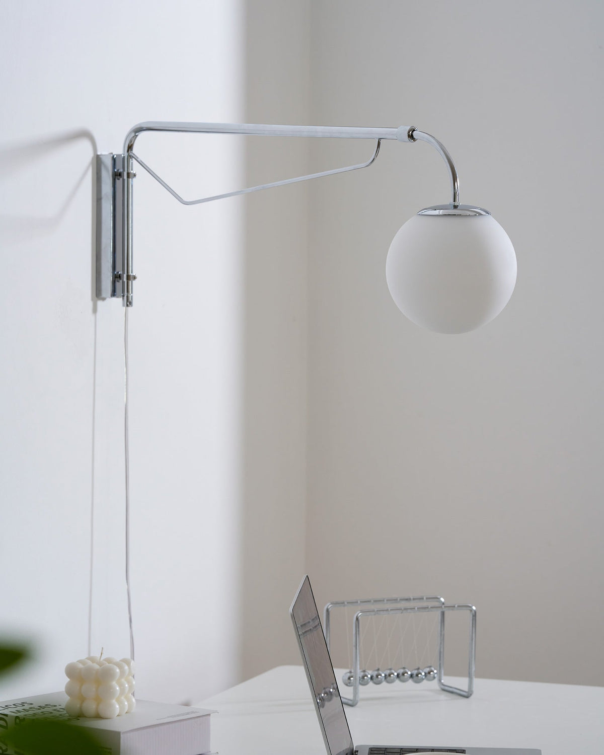 Bellman | Plug In Swing Arm Wall Lamp, Adjustable Globe Wall Sconce for Bedside Reading and Desk