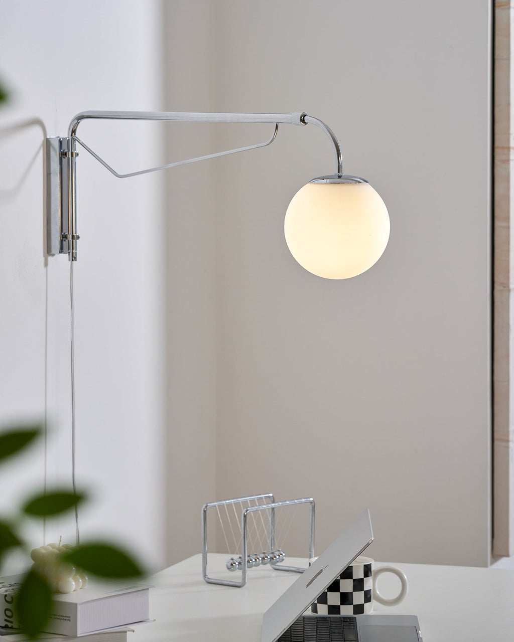 Bellman | Plug In Swing Arm Wall Lamp, Adjustable Globe Wall Sconce for Bedside Reading and Desk