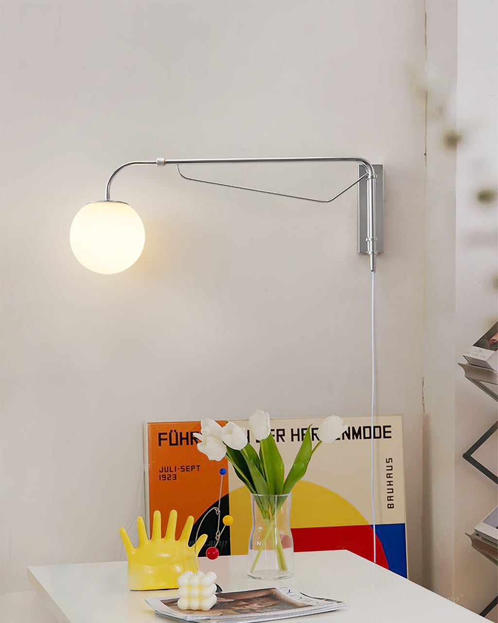 Bellman | Plug In Swing Arm Wall Lamp, Adjustable Globe Wall Sconce for Bedside Reading and Desk