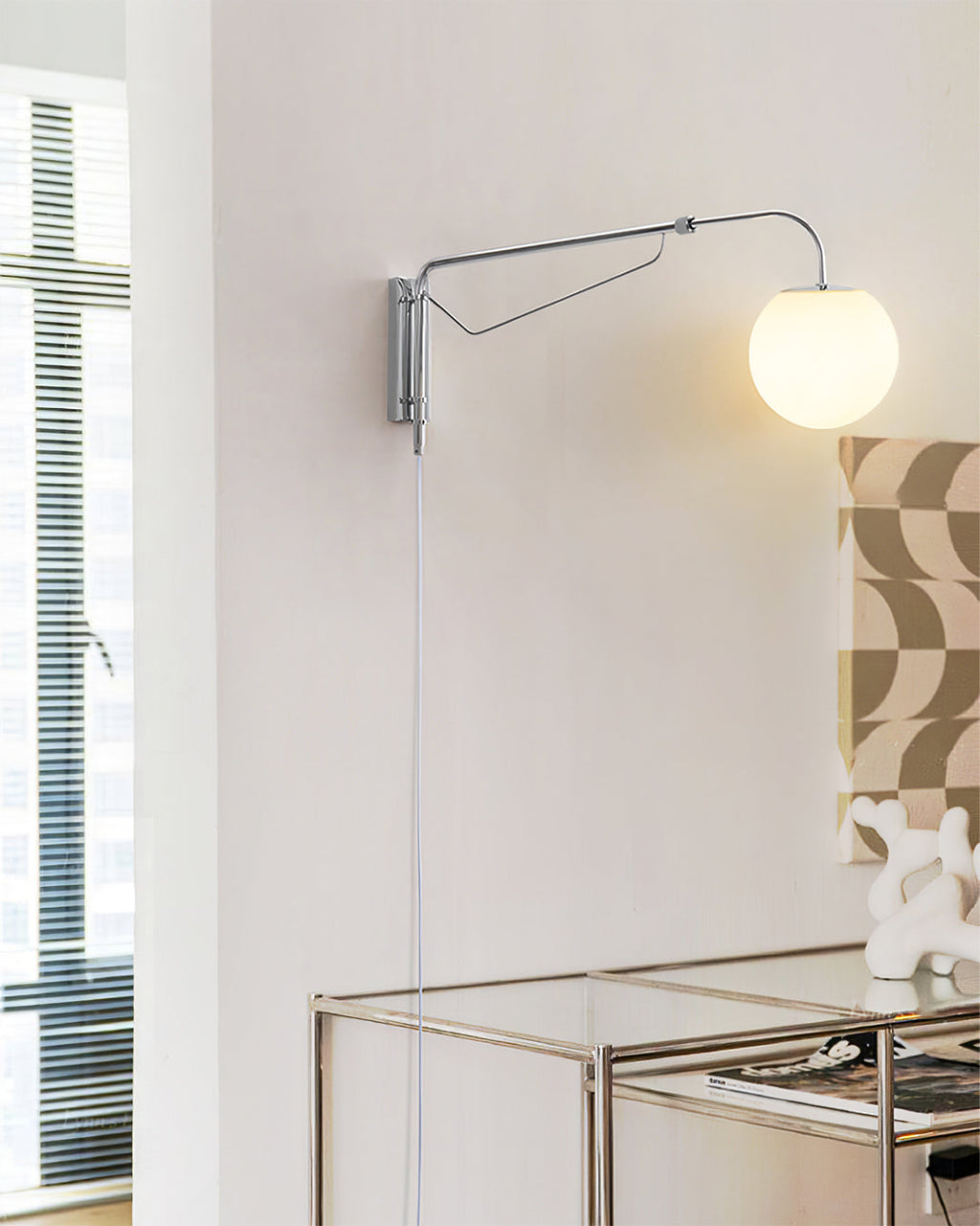 Bellman | Plug In Swing Arm Wall Lamp, Adjustable Globe Wall Sconce for Bedside Reading and Desk