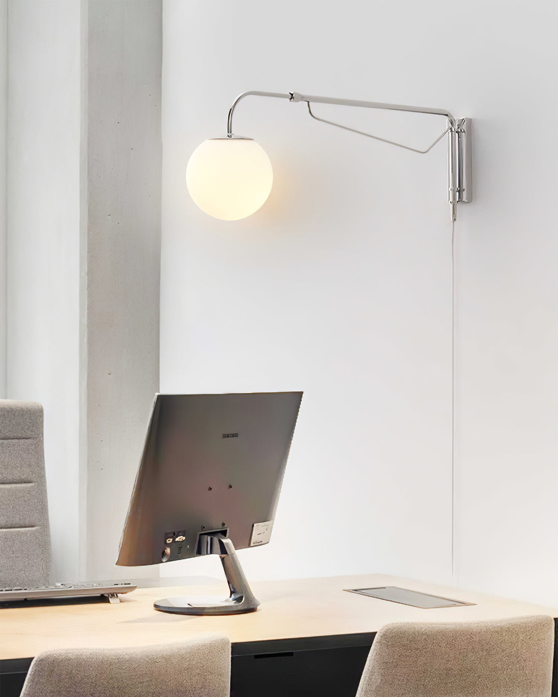 Bellman | Plug In Swing Arm Wall Lamp, Adjustable Globe Wall Sconce for Bedside Reading and Desk