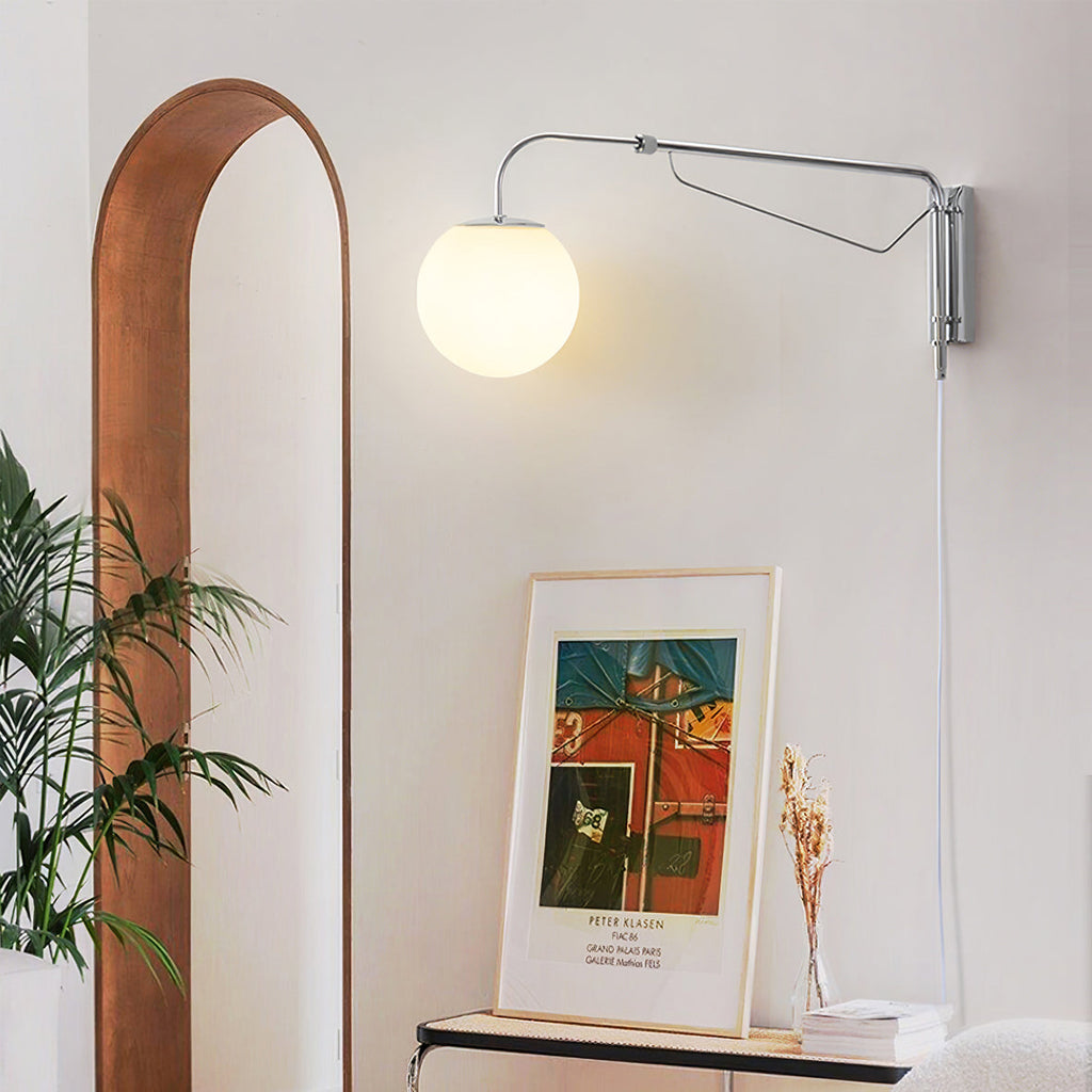 Bellman | Plug In Swing Arm Wall Lamp, Adjustable Globe Wall Sconce for Bedside Reading and Desk