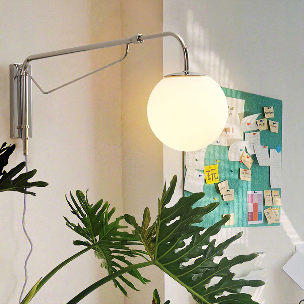 Bellman | Plug In Swing Arm Wall Lamp, Adjustable Globe Wall Sconce for Bedside Reading and Desk