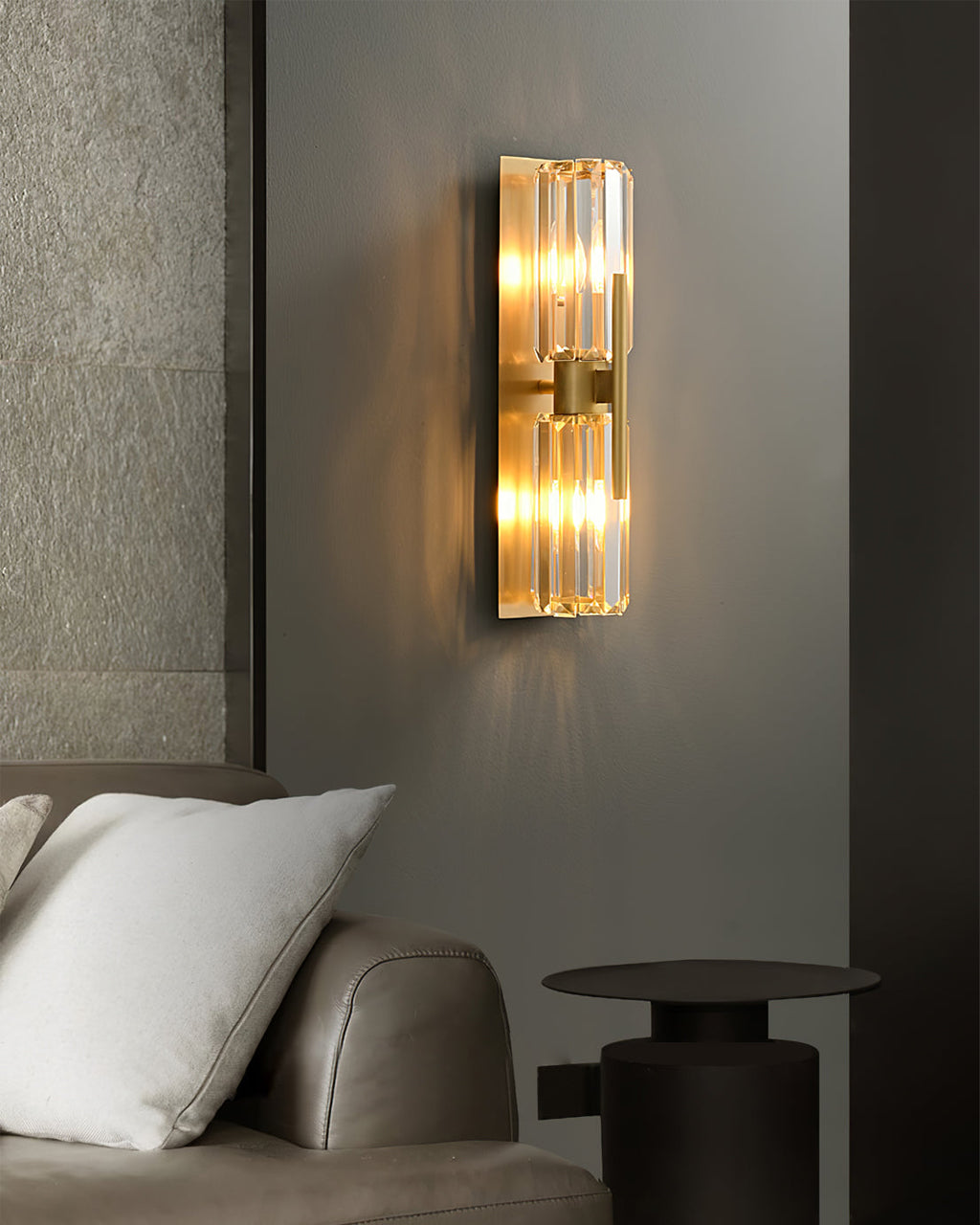 Bepuzz | Crystal Wall Sconce, Art Deco Brass Wall Light, Bathroom Vanity and Hallway Wall Lamp