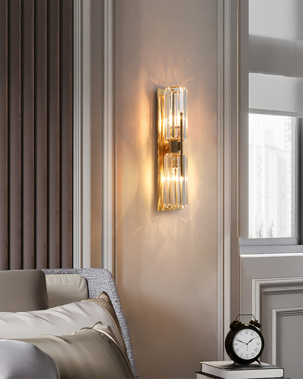 Bepuzz | Crystal Wall Sconce, Art Deco Brass Wall Light, Bathroom Vanity and Hallway Wall Lamp