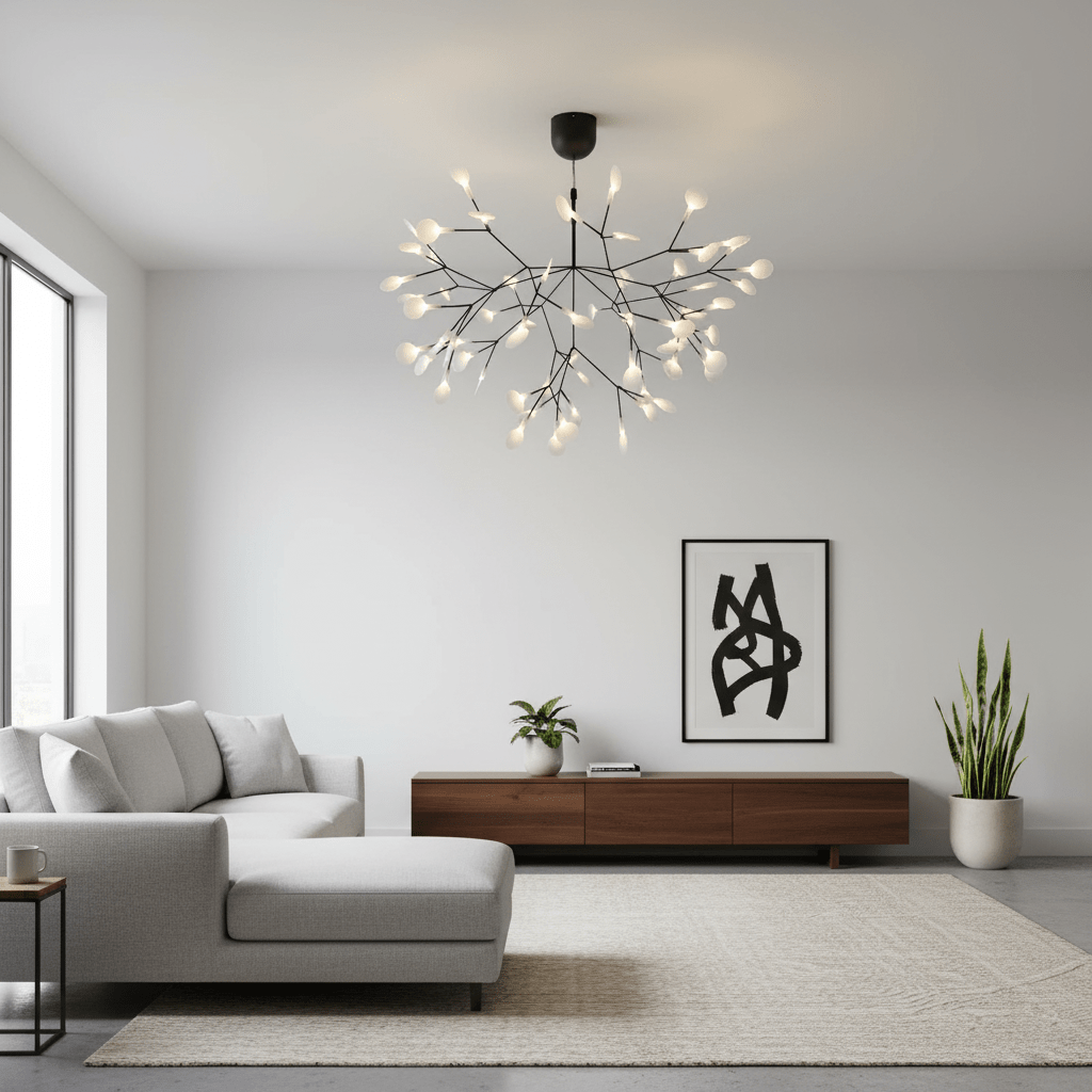 Glimmer | Firefly LED Chandelier, Modern Branch Chandelier, Dimmable Black Ceiling Light for Dining Room