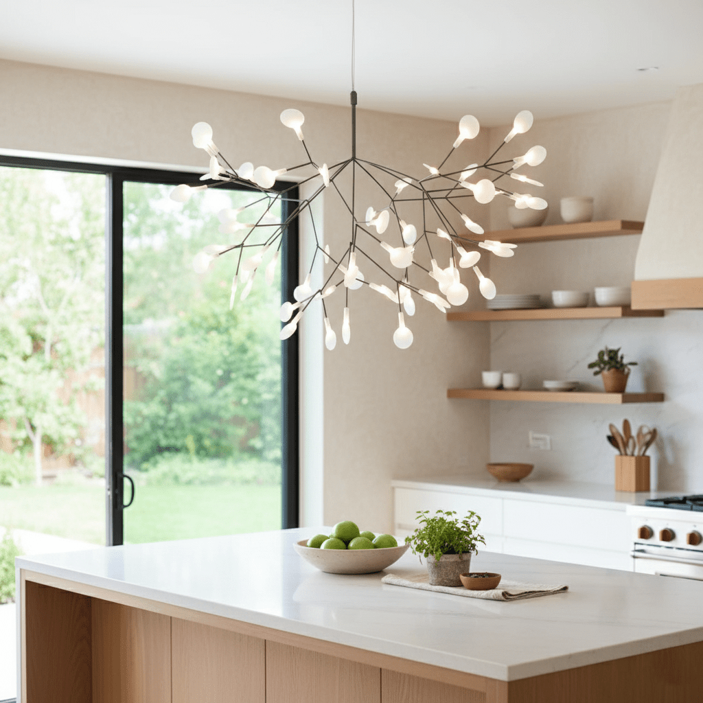 Glimmer | Firefly LED Chandelier, Modern Branch Chandelier, Dimmable Black Ceiling Light for Dining Room