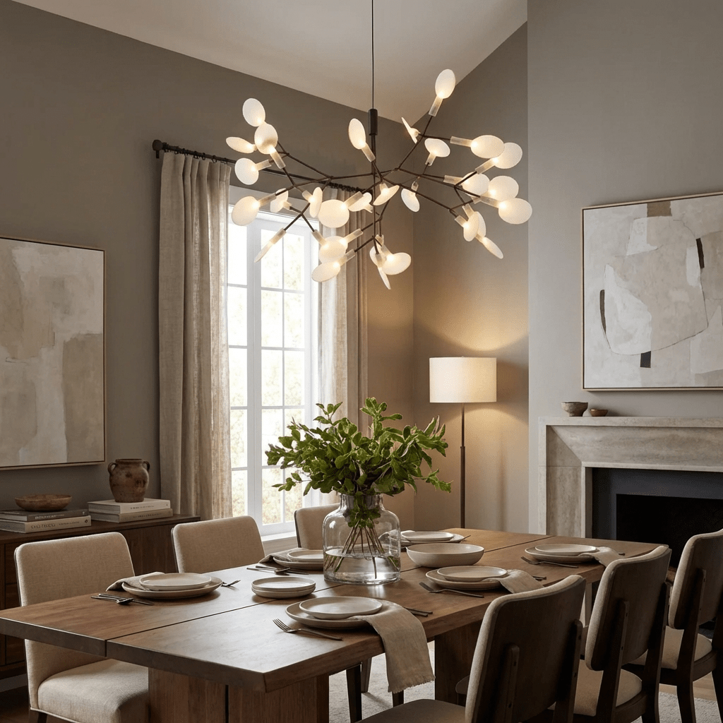 Glimmer | Firefly LED Chandelier, Modern Branch Chandelier, Dimmable Black Ceiling Light for Dining Room