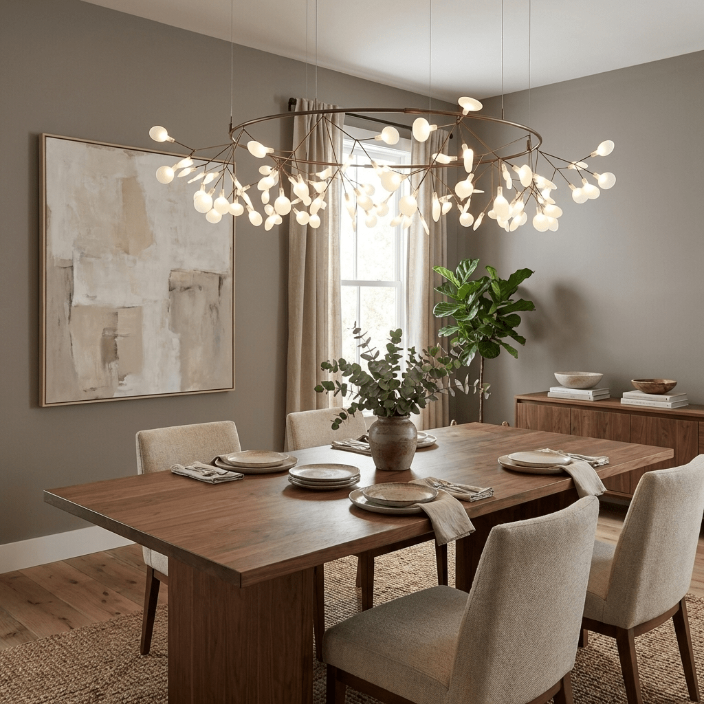 Glimmer | Firefly LED Chandelier, Modern Branch Chandelier, Dimmable Black Ceiling Light for Dining Room