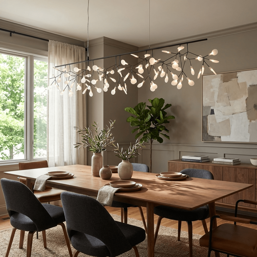 Glimmer | Firefly LED Chandelier, Modern Branch Chandelier, Dimmable Black Ceiling Light for Dining Room