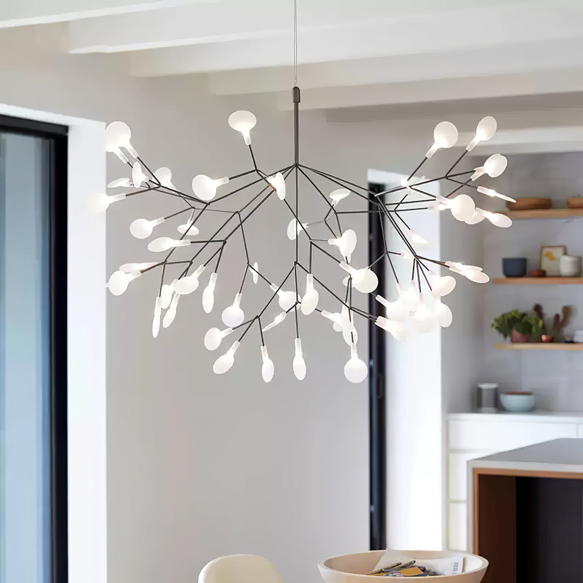 Glimmer | Firefly LED Chandelier, Modern Branch Chandelier, Dimmable Black Ceiling Light for Dining Room