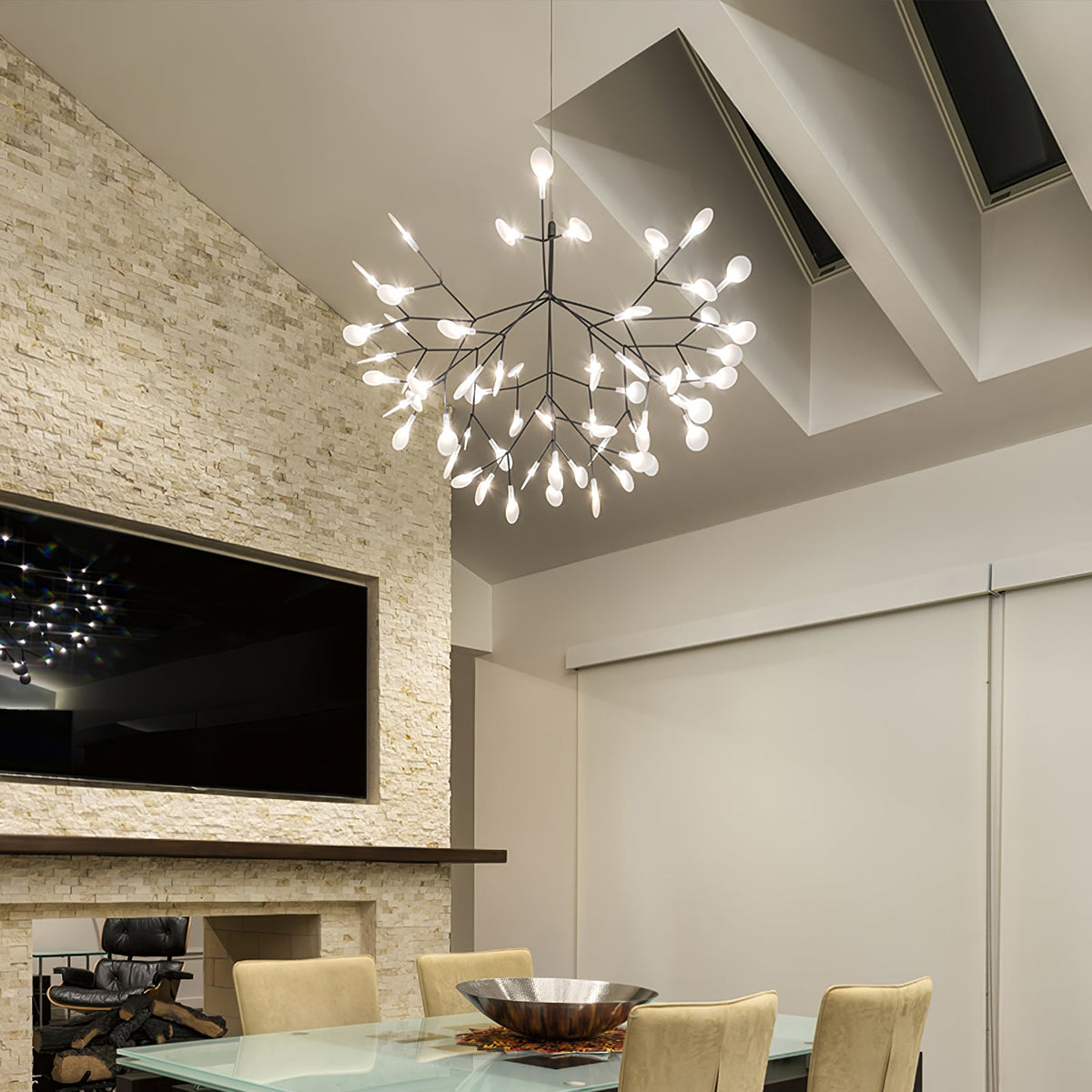 Glimmer | Firefly LED Chandelier, Modern Branch Chandelier, Dimmable Black Ceiling Light for Dining Room