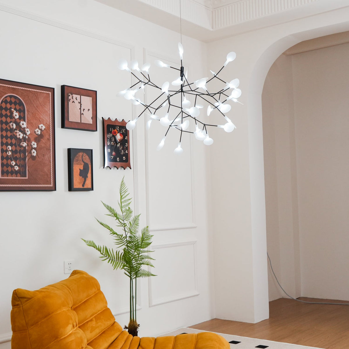 Glimmer | Firefly LED Chandelier, Modern Branch Chandelier, Dimmable Black Ceiling Light for Dining Room