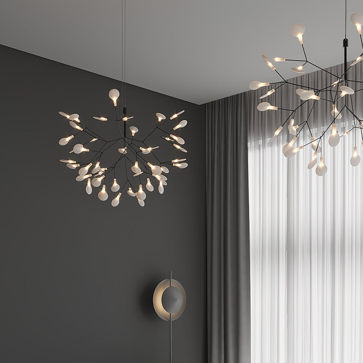 Glimmer | Firefly LED Chandelier, Modern Branch Chandelier, Dimmable Black Ceiling Light for Dining Room