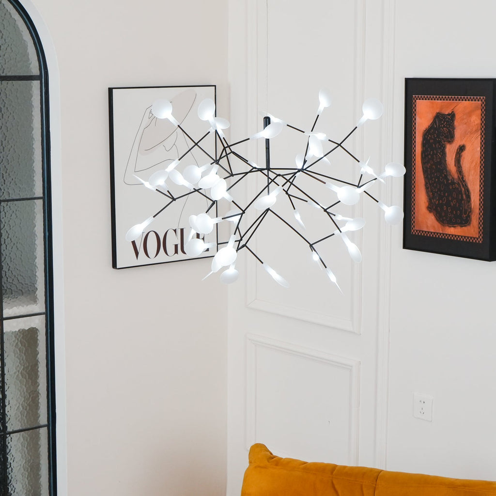Glimmer | Firefly LED Chandelier, Modern Branch Chandelier, Dimmable Black Ceiling Light for Dining Room