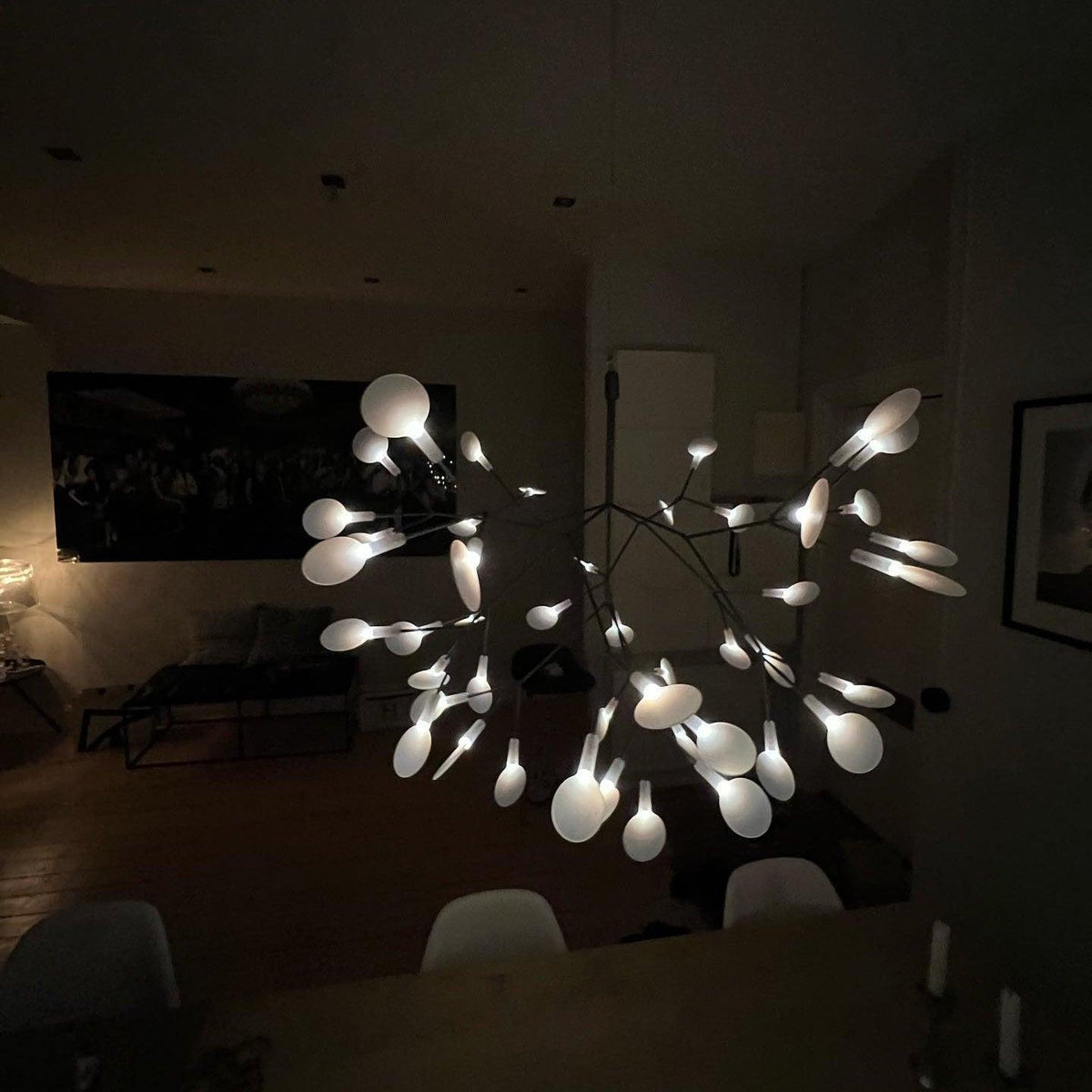 Glimmer | Firefly LED Chandelier, Modern Branch Chandelier, Dimmable Black Ceiling Light for Dining Room