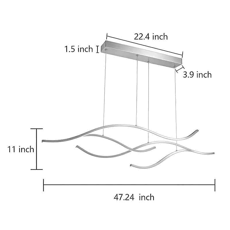 Ripple | Wavy LED Pendant Light, Modern Linear Chandelier for Kitchen Island, Dimmable Hanging Light Fixture