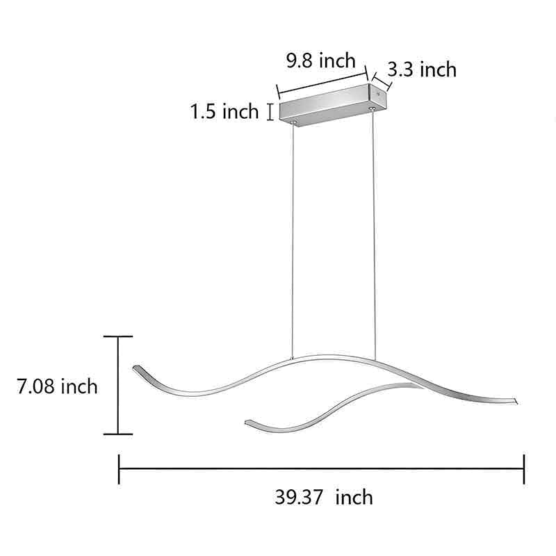 Ripple | Wavy LED Pendant Light, Modern Linear Chandelier for Kitchen Island, Dimmable Hanging Light Fixture