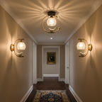 Perch | Ceramic Bird Semi Flush Mount Ceiling Light, Glass Hallway Light Fixture in Brass or Black