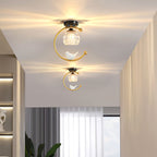 Perch | Ceramic Bird Semi Flush Mount Ceiling Light, Glass Hallway Light Fixture in Brass or Black