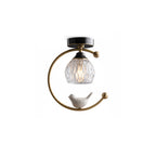 Perch | Ceramic Bird Semi Flush Mount Ceiling Light, Glass Hallway Light Fixture in Brass or Black
