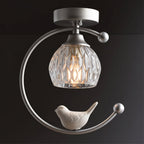 Perch | Ceramic Bird Semi Flush Mount Ceiling Light, Glass Hallway Light Fixture in Brass or Black