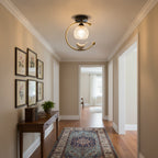 Perch | Ceramic Bird Semi Flush Mount Ceiling Light, Glass Hallway Light Fixture in Brass or Black