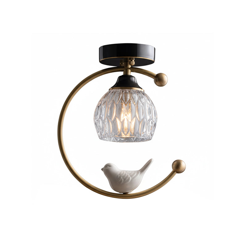 Perch | Ceramic Bird Semi Flush Mount Ceiling Light, Glass Hallway Light Fixture in Brass or Black
