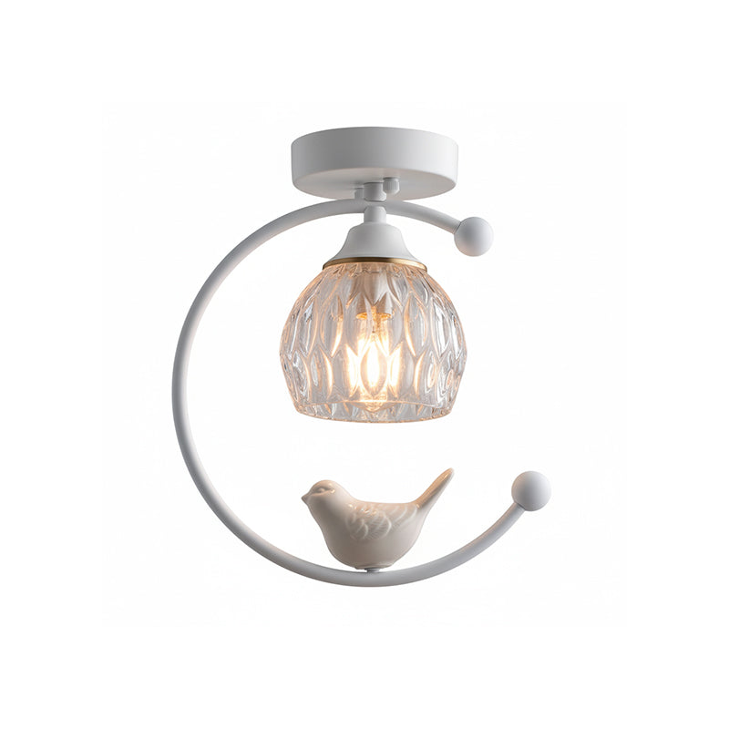 Perch | Ceramic Bird Semi Flush Mount Ceiling Light, Glass Hallway Light Fixture in Brass or Black