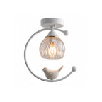 Perch | Ceramic Bird Semi Flush Mount Ceiling Light, Glass Hallway Light Fixture in Brass or Black