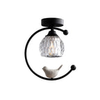 Perch | Ceramic Bird Semi Flush Mount Ceiling Light, Glass Hallway Light Fixture in Brass or Black