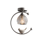 Perch | Ceramic Bird Semi Flush Mount Ceiling Light, Glass Hallway Light Fixture in Brass or Black