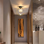 Perch | Ceramic Bird Semi Flush Mount Ceiling Light, Glass Hallway Light Fixture in Brass or Black