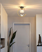 Perch | Ceramic Bird Semi Flush Mount Ceiling Light, Glass Hallway Light Fixture in Brass or Black
